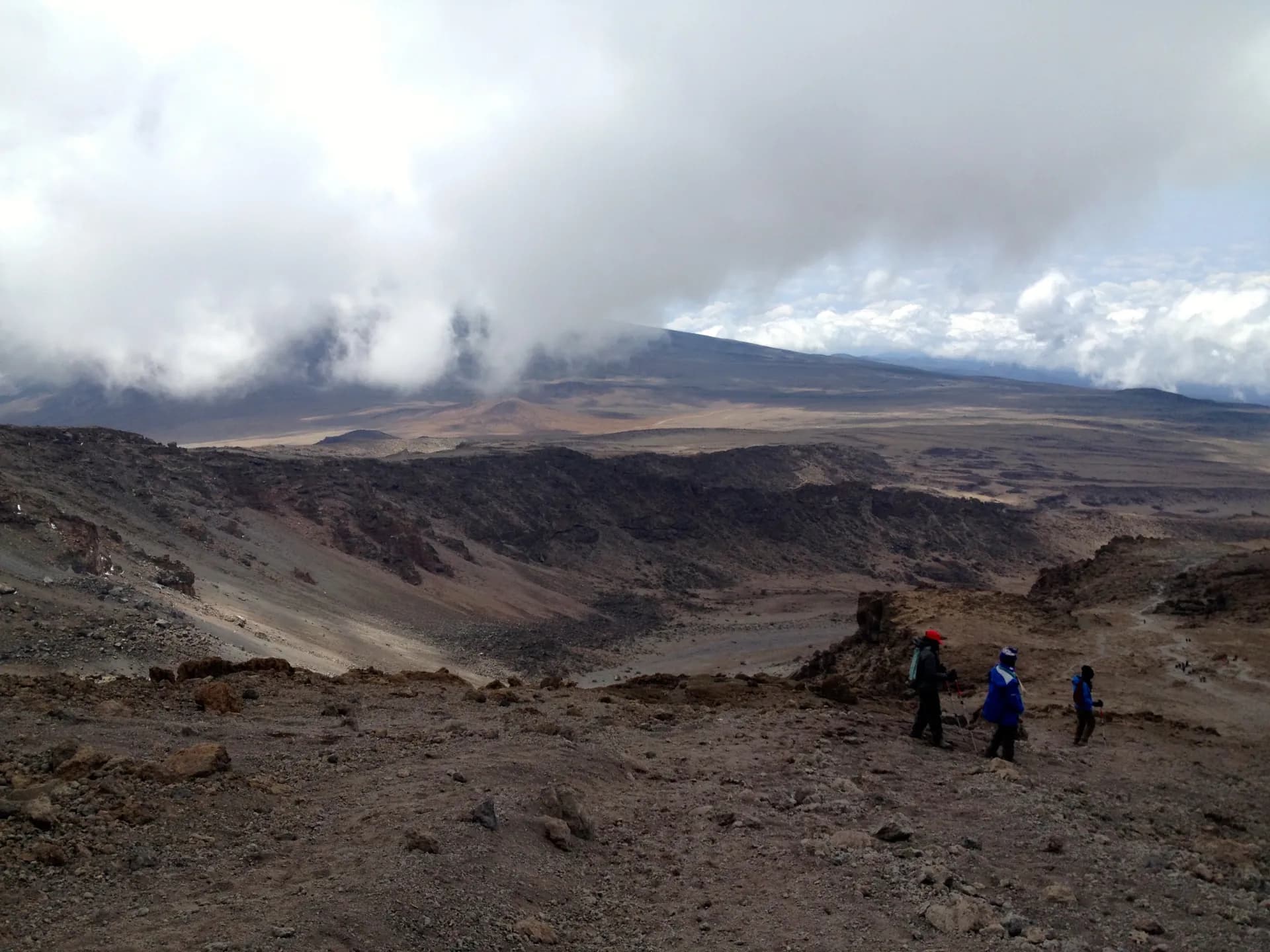 Rongai Route — climbers trekking across high-altitude Kilimanjaro terrain