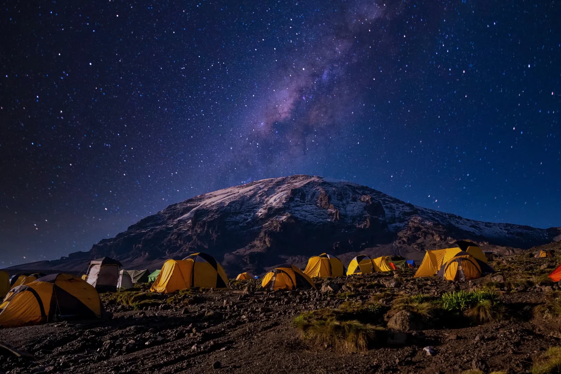 Machame Route — Milky Way over Kilimanjaro, summit by moonlight